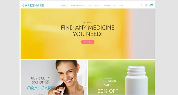 CareShare – Medicine Online Website Magento Theme