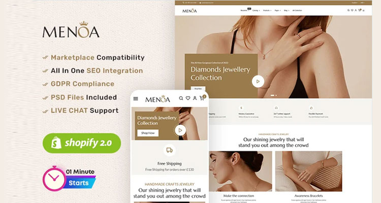 Menoa – A Luxurious jewellery & Imitation – Shopify Responsive Theme