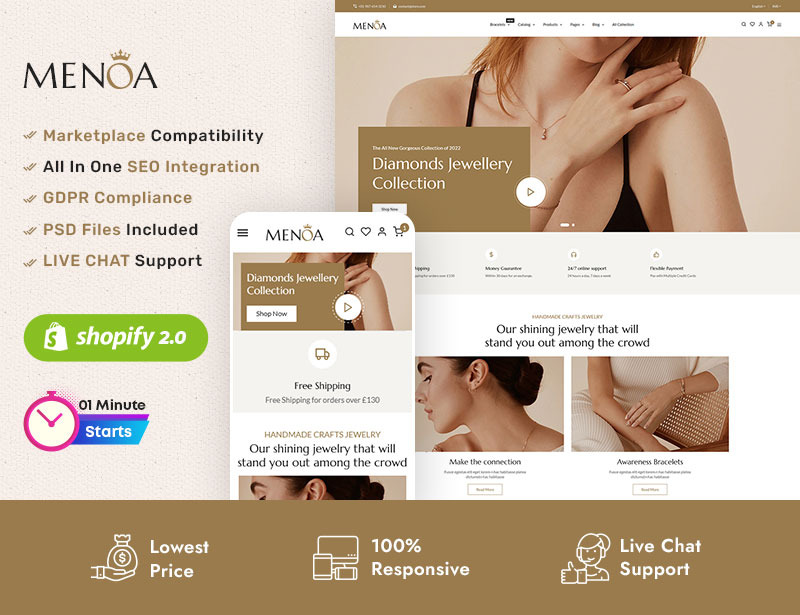 Menoa – A Luxurious jewellery & Imitation – Shopify Responsive Theme