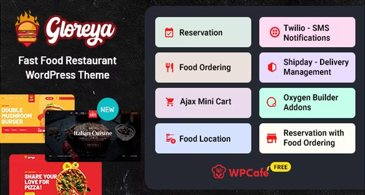 Gloreya – Food Ordering & Delivery Restaurant WordPress Theme