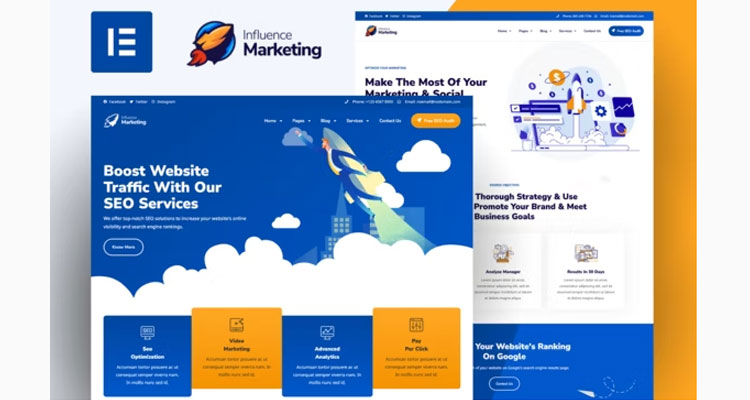 Influence Marketing - SEO & Digital Agency Elementor Template Kit